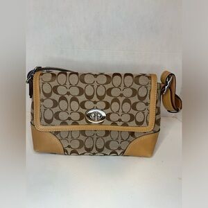 Coach Hampton F13066 Signature  Crossbody Purse Shoulder Bag Brown